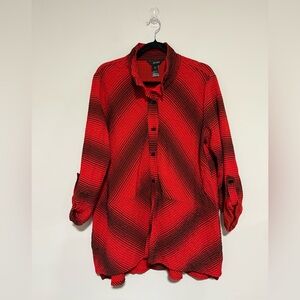 Ali Miles Red Black Textured Stripe Topper Jacket Size Large Lightweight Artsy